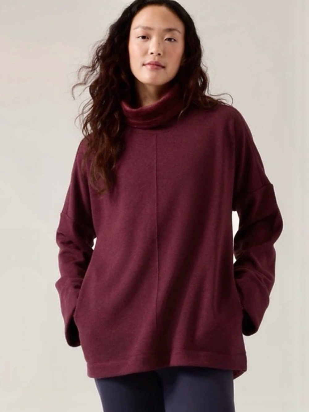 Athleta Cozy Karma Funnel Neck Sweatshirt in Spiced Cabernet
